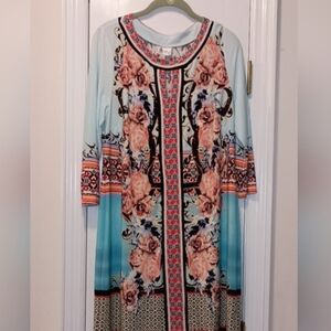 Beige By Eci Floral Midi 3/4 Sleeve Dress size 12